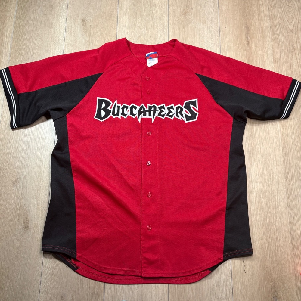 Vintage Tampa Bay Buccaneers Majestic Jersey Mens XL Red Black Baseball Bucs USA